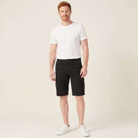 Short cargo en coton noir uni avec une coupe droite et 6 poches - Image 7