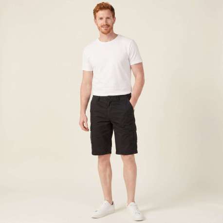 Short cargo en coton noir uni avec une coupe droite et 6 poches - Image 8