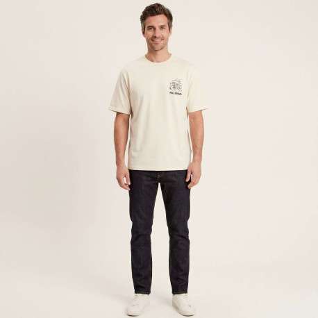 T-shirt en coton biologique beige imprimé avec une coupe droite et un col rond - Image 2