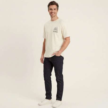 T-shirt en coton biologique beige imprimé avec une coupe droite et un col rond - Image 3