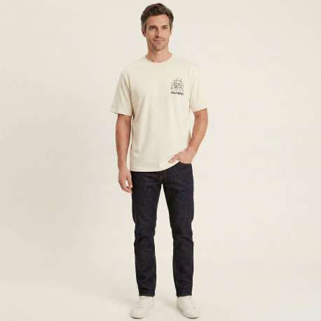 T-shirt en coton biologique beige imprimé avec une coupe droite et un col rond - Image 4
