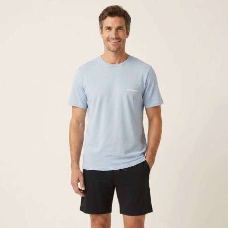 Pyjama court en coton bleu clair pourvu du logo de la marque sur la poitrine - Image 3