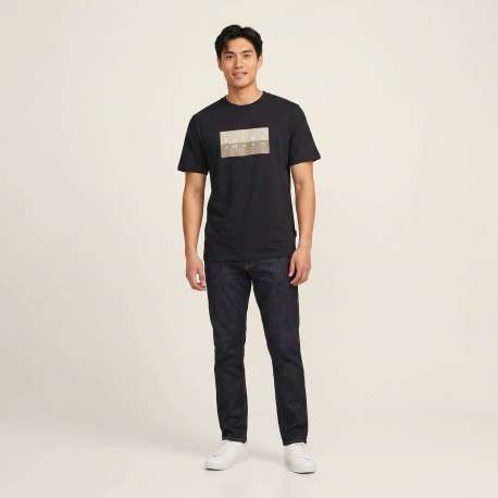 T-shirt en coton noir imprimé avec une coupe droite et un col rond - Image 3