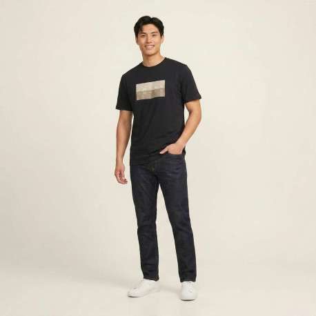 T-shirt en coton noir imprimé avec une coupe droite et un col rond - Image 4