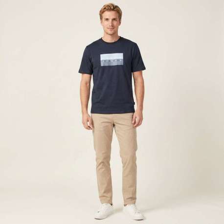T-shirt en coton marine imprimé avec une coupe droite et un col rond - Image 3