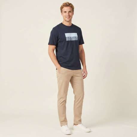 T-shirt en coton marine imprimé avec une coupe droite et un col rond - Image 4