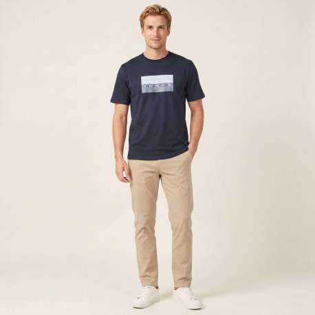 T-shirt en coton marine imprimé avec une coupe droite et un col rond - Image 5