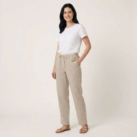 Pantalon Zoe en coton biologique beige à carreaux pourvu d'une coupe droite - Image 5