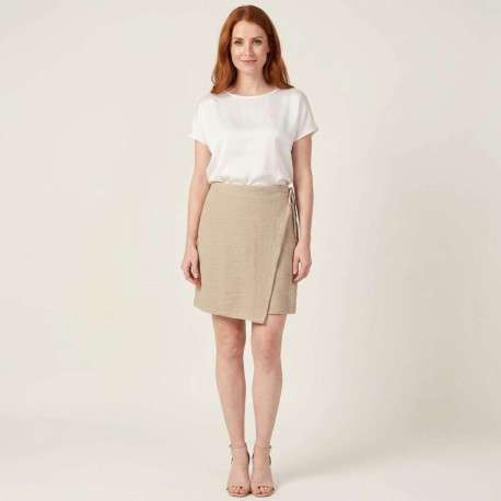 Jupe courte beige unie ajustable pourvue d'une coupe asymétrique - Image 2