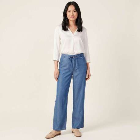 Pantalon chino gianna en coton bleu uni pourvu d'une coupe droite - Image 3
