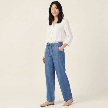 Pantalon chino gianna en coton bleu uni pourvu d'une coupe droite - Image 4