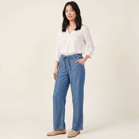 Pantalon chino gianna en coton bleu uni pourvu d'une coupe droite - Image 5
