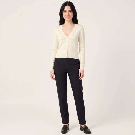 Gilet en coton mélangé beige uni pourvu d'une coupe ajustée et d'un col v - Image 5