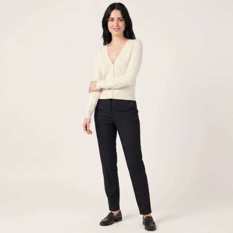 Gilet en coton mélangé beige uni pourvu d'une coupe ajustée et d'un col v - Image 6