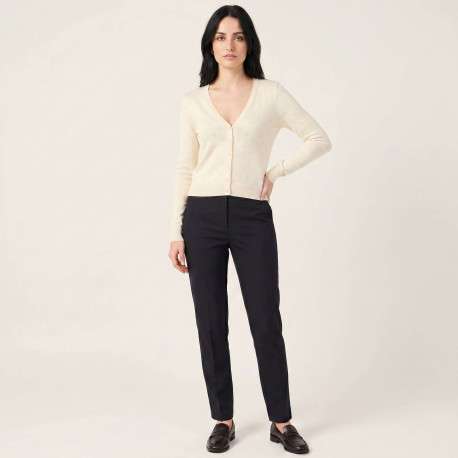 Gilet en coton mélangé beige uni pourvu d'une coupe ajustée et d'un col v - Image 7