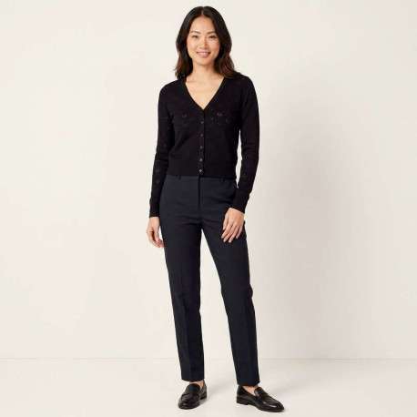 Gilet noir uni pourvu d'une coupe droite et de motifs coeurs en maille ajourée - Image 4