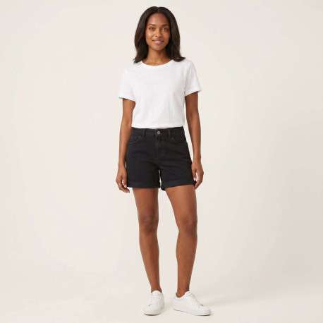 Short en coton noir uni avec une coupe droite et une taille intermédiaire - Image 3