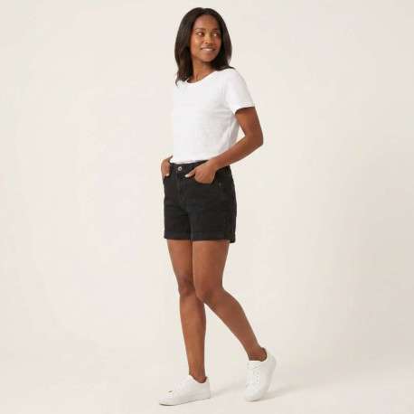 Short en coton noir uni avec une coupe droite et une taille intermédiaire - Image 4