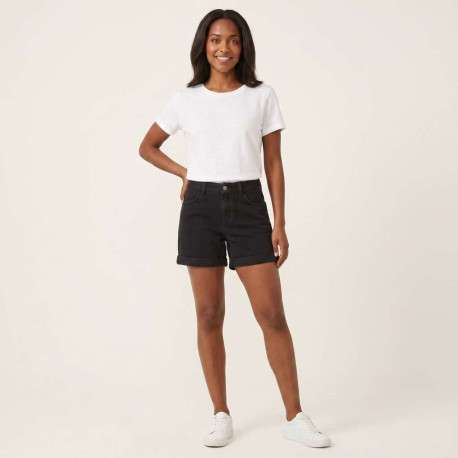 Short en coton noir uni avec une coupe droite et une taille intermédiaire - Image 5