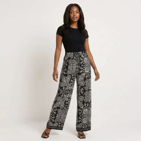 Pantalon noir à motifs pourvu d'une coupe droite et d'une taille élastiquée - Image 5