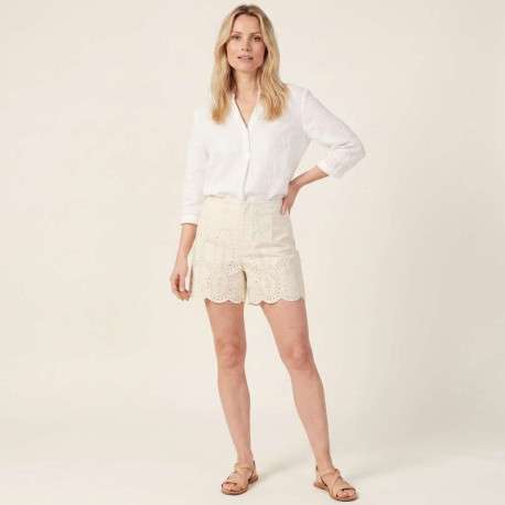 Short chino en coton écru uni pourvu d'une fermeture zippée - Image 4