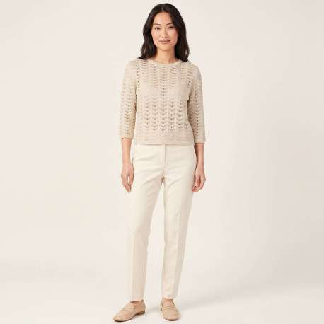 Pull beige uni pourvu d'une coupe droite et de manches longues - Image 4