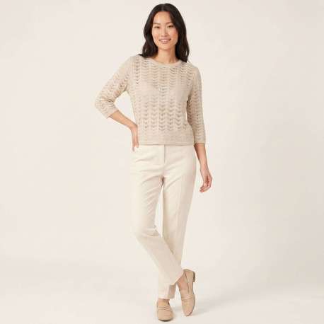 Pull beige uni pourvu d'une coupe droite et de manches longues - Image 5