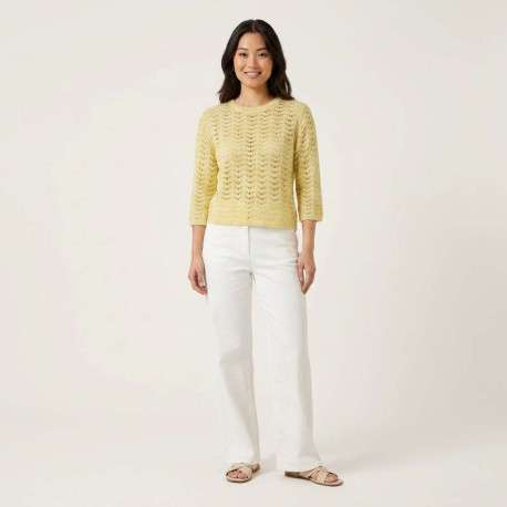 Pull jaune uni pourvu d'une coupe droite et de manches longues - Image 4