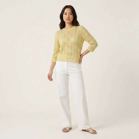 Pull jaune uni pourvu d'une coupe droite et de manches longues - Image 5