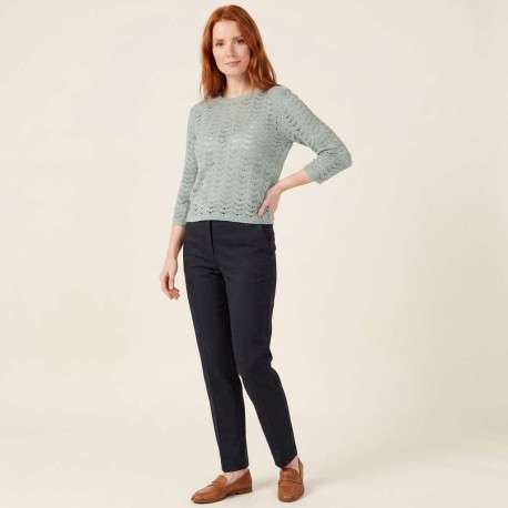 Pull turquoise uni pourvu d'une coupe droite et de manches longues - Image 6