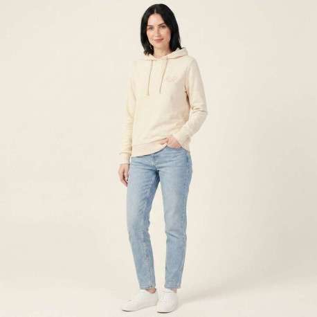 Sweat capuche en coton mélangé beige uni avec une coupe droite - Image 6