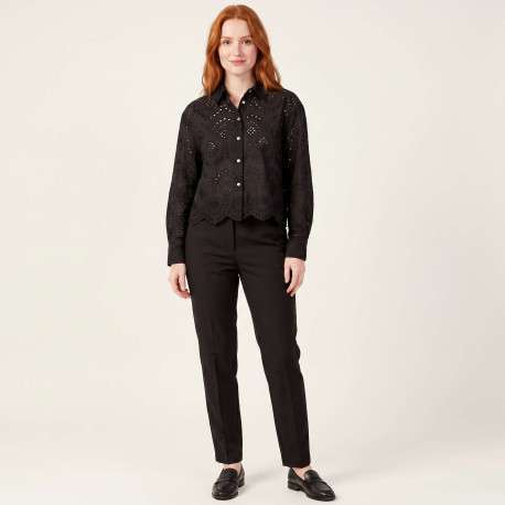 Chemisier en coton noir uni pourvu d'une coupe droite et d'un col français - Image 6