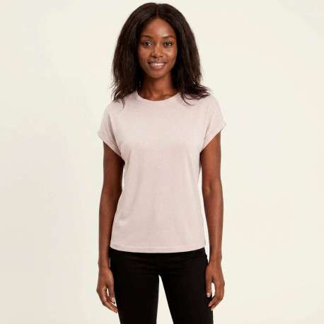 T-shirt rose pâle uni avec une coupe droite, un col rond et des manches courtes - Image 5