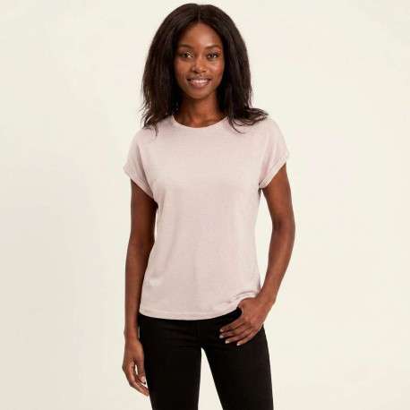 T-shirt rose pâle uni avec une coupe droite, un col rond et des manches courtes - Image 7