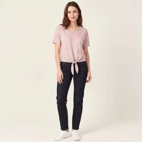 T-shirt rose uni pourvu d'une coupe droite et de manches courtes - Image 3