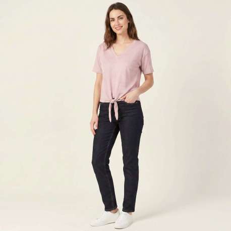T-shirt rose uni pourvu d'une coupe droite et de manches courtes - Image 4