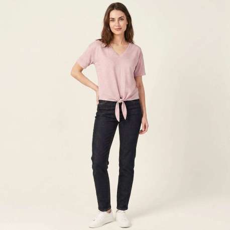 T-shirt rose uni pourvu d'une coupe droite et de manches courtes - Image 5
