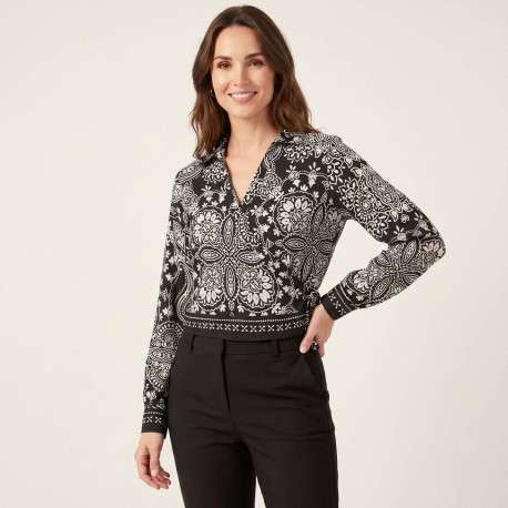 Chemisier en coton noir à motifs pourvu d'une coupe cintrée - Image 4