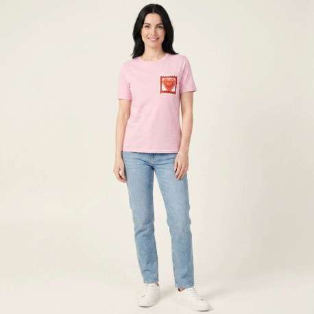 T-shirt en coton biologique rose uni avec des manches courtes - Image 5
