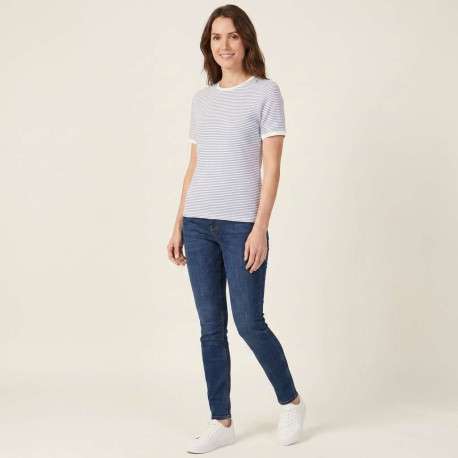 T-shirt bleu à rayures pourvu d'un col rond et de manches courtes - Image 6