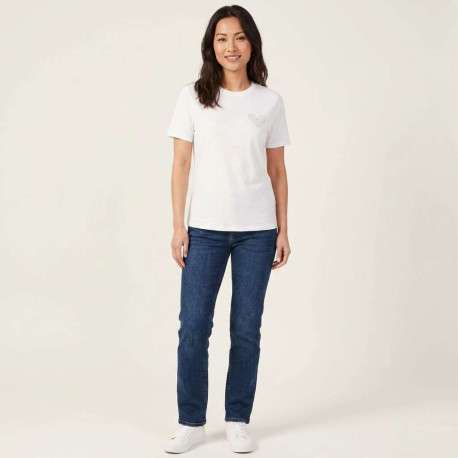 T-shirt en coton biologique blanc uni avec des strass et un col rond - Image 5