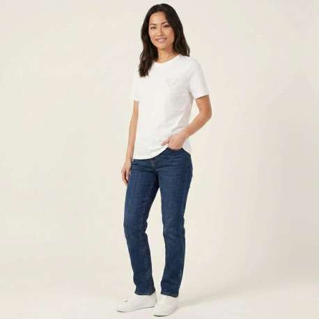 T-shirt en coton biologique blanc uni avec des strass et un col rond - Image 6