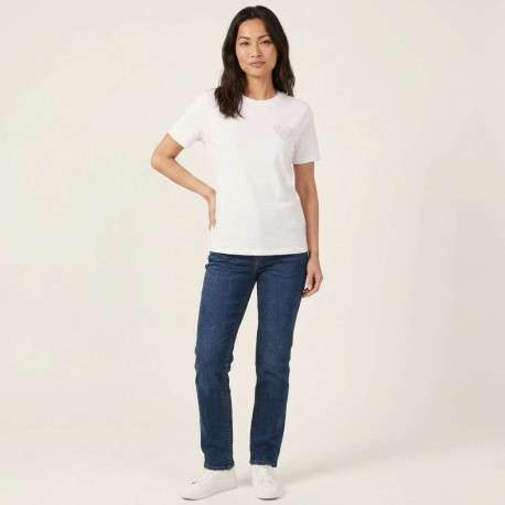 T-shirt en coton biologique blanc uni avec des strass et un col rond - Image 7