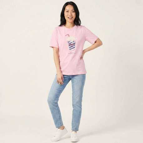 T-shirt en coton biologique rose uni pourvu d'une coupe droite - Image 3