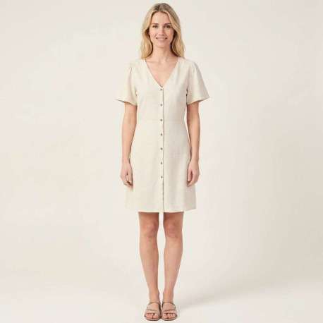 Robe courte en coton écrue unie avec une coupe fluide et un col v - Image 3