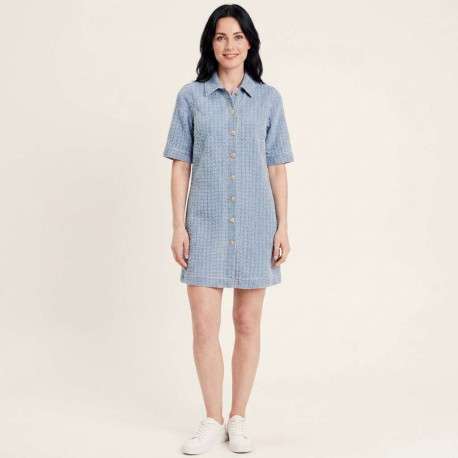 Robe courte en coton stone à motifs pourvue d'un col chemise - Image 3