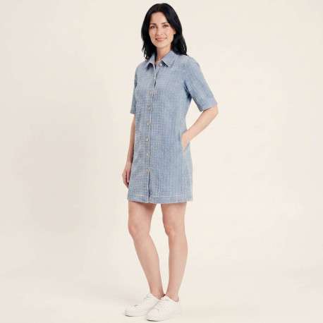 Robe courte en coton stone à motifs pourvue d'un col chemise - Image 4