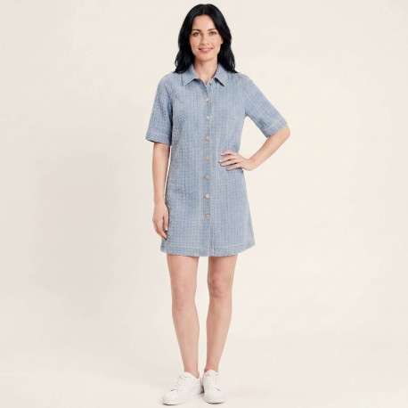 Robe courte en coton stone à motifs pourvue d'un col chemise - Image 5