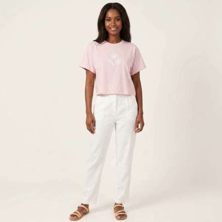 T-shirt en coton biologique rose uni pourvu de broderies coquillages - Image 3