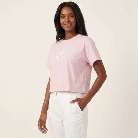 T-shirt en coton biologique rose uni pourvu de broderies coquillages - Image 4